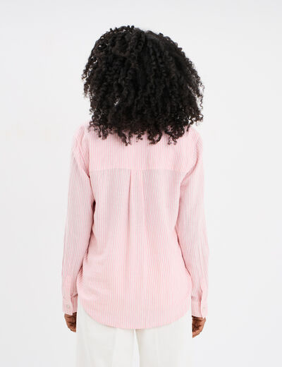 Chemise lin mélangé manches longues rose femme