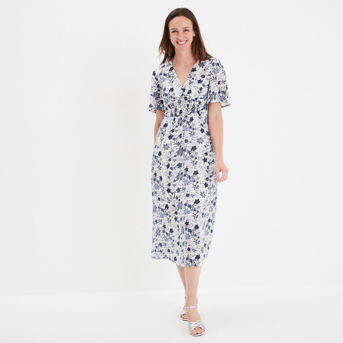 Robe longue empire taille smockée Creeks ecru femme