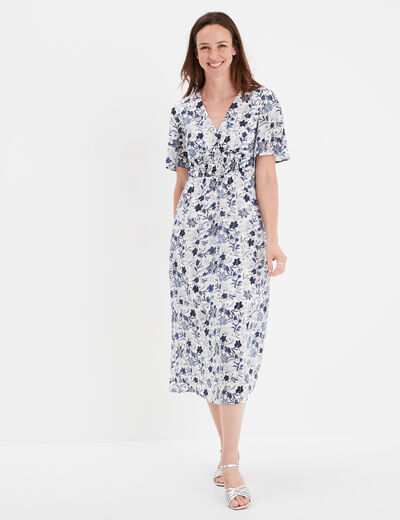 Robe longue empire taille smockée Creeks ecru femme