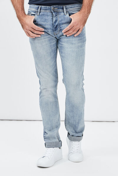 Jeans straight effet délavé denim bleach homme