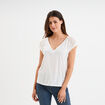 T-shirt col en V dentelle épaules et dos blanc femme