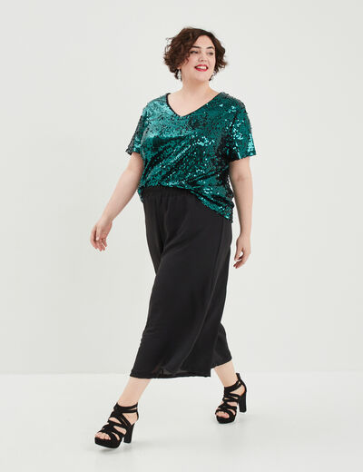 Jupe-culotte fluide taille haute noir femme grande taille