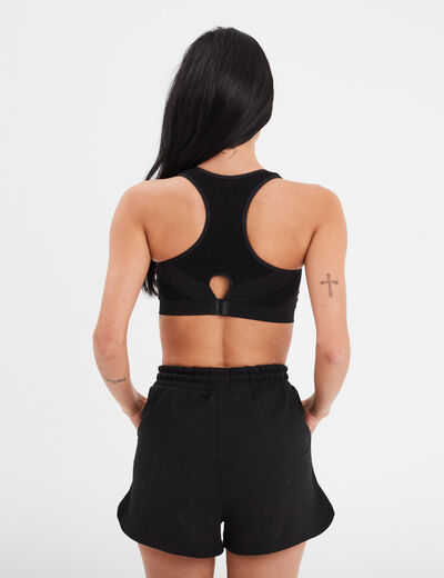 Brassière sport microfibre dos nageur noir femme