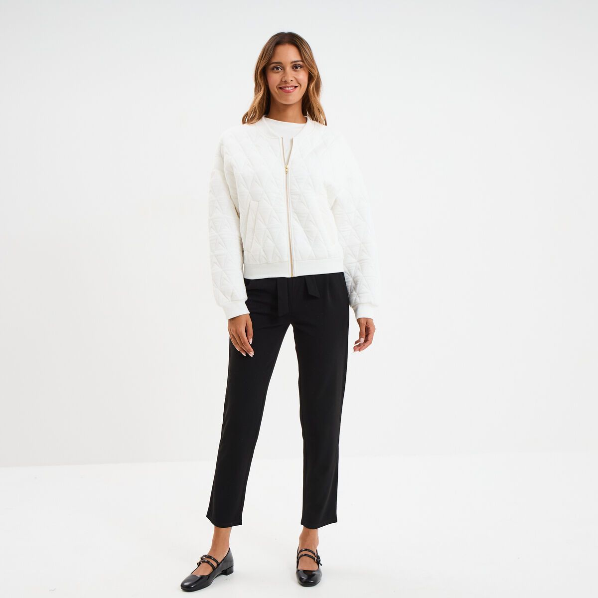 Pantalon city paperbag ceintur&eacute; 7/8&egrave;me noir femme