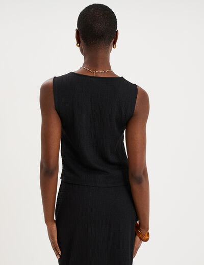 Veston gaufr&eacute; ajust&eacute; boutonn&eacute; col en V noir femme