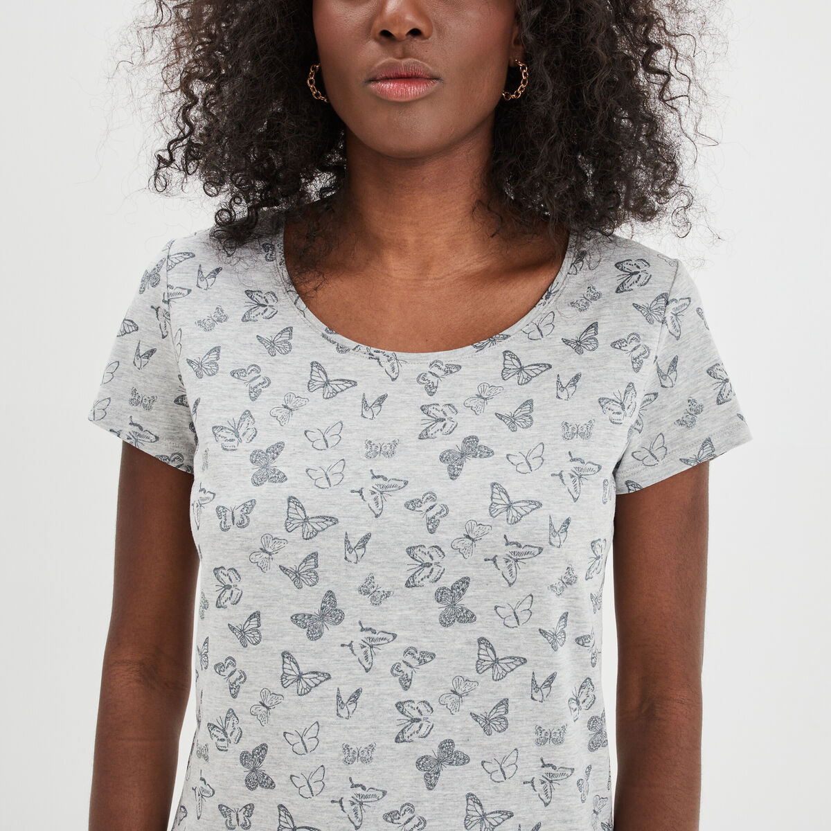 T-shirt coton imprimé coupe ajustée gris clair femme