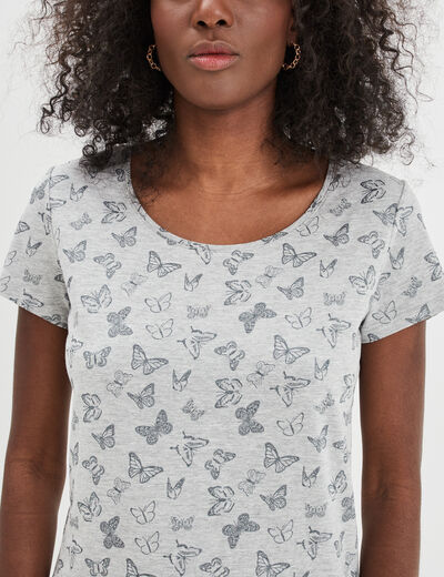 T-shirt coton imprimé coupe ajustée gris clair femme