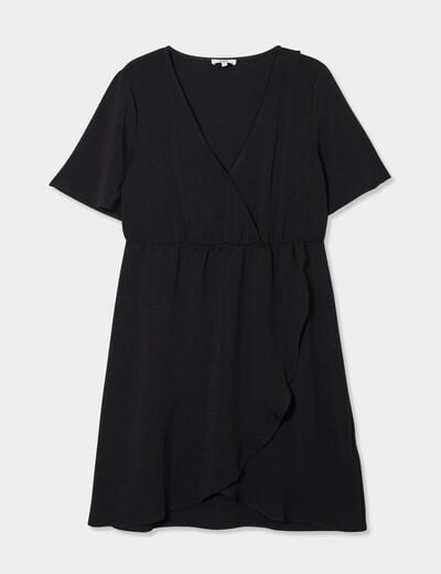 Robe courte effet portefeuille fluide noir femme