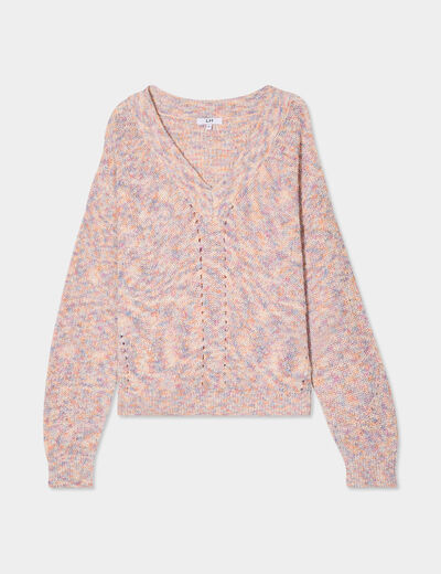 Pull col en V manches longues multicolore femme