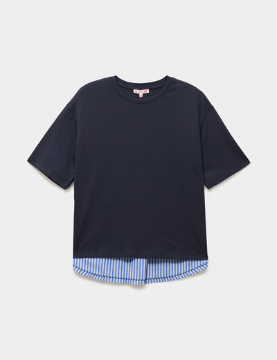 T-shirt manches courtes coton biologique bleu fonc&eacute; femme