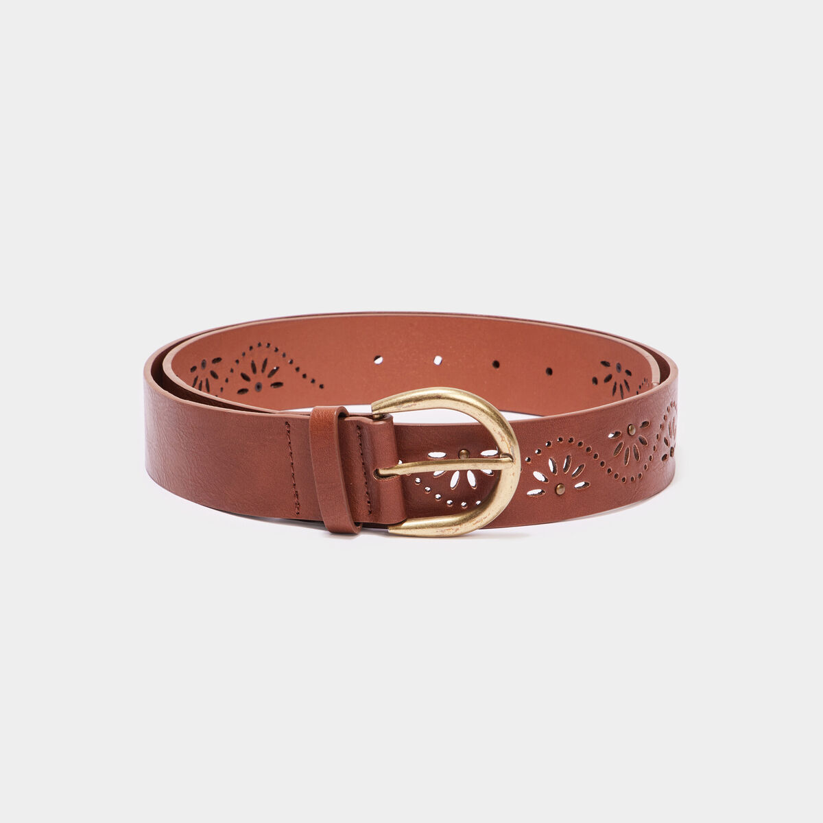 Ceinture avec perforations marron cognac femme