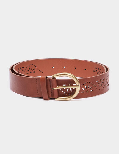 Ceinture avec perforations marron cognac femme