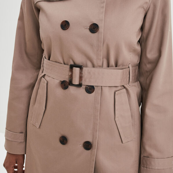Trench mi-long ceinturé ajusté marron femme