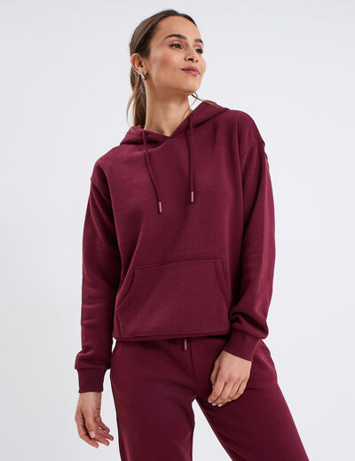 Sweat hoodie molleton à capuche bordeaux femme