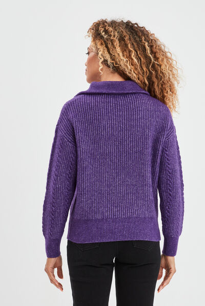 Pull camionneur zippé torsades Liberto violet foncé femme