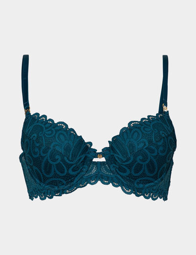 Soutien-gorge corbeille paddé dentelle vert canard femme