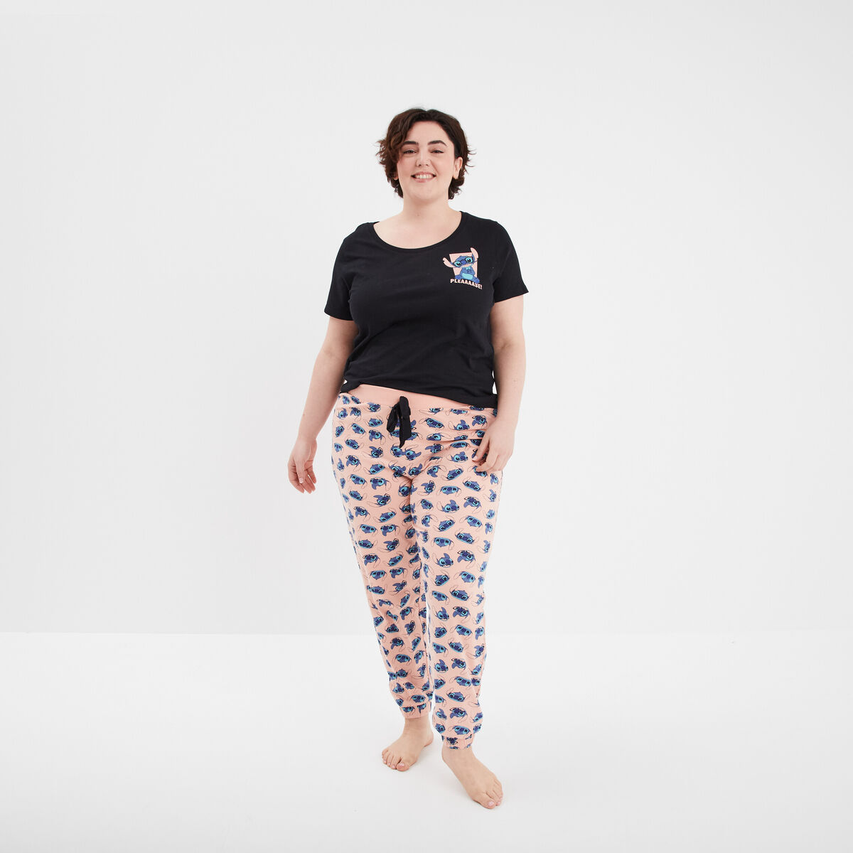 Ensemble pyjama pantalon 2 pièces Stitch noir femme grande taille