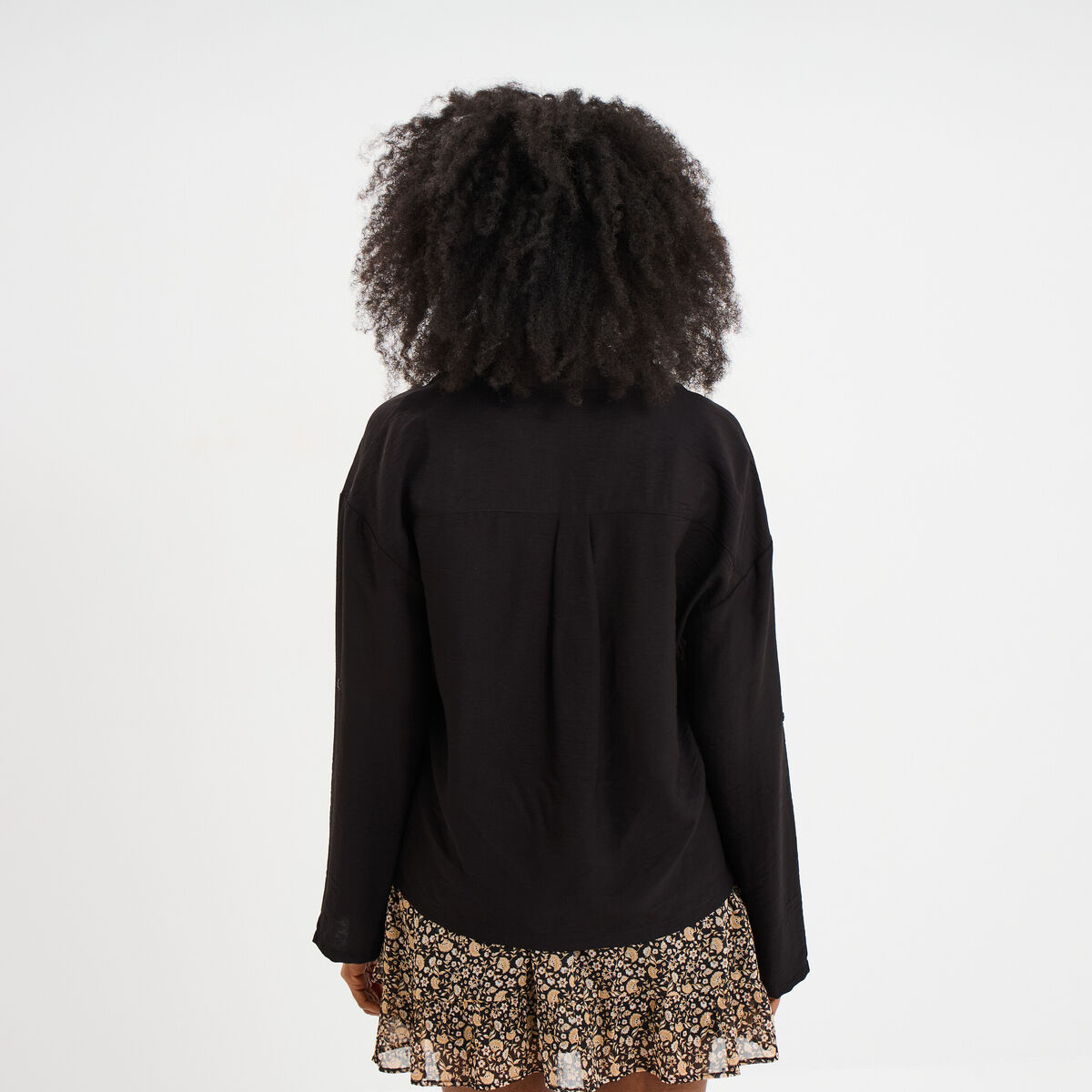 Chemise manches retroussables noir femme