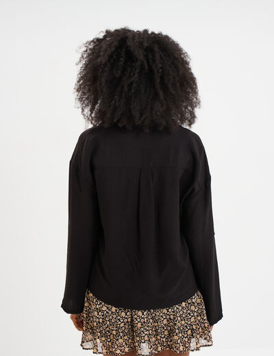 Chemise manches retroussables noir femme