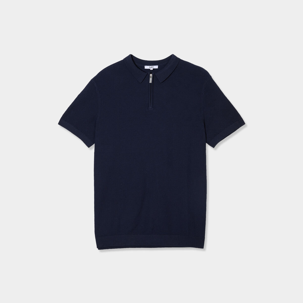Polo col zippé manches courtes coton bleu marine homme