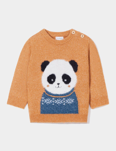 Pull épaule boutonnée Kimbaloo marron cognac bébé garçon