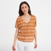 T-shirt col en V manches courtes jaune moutarde femme