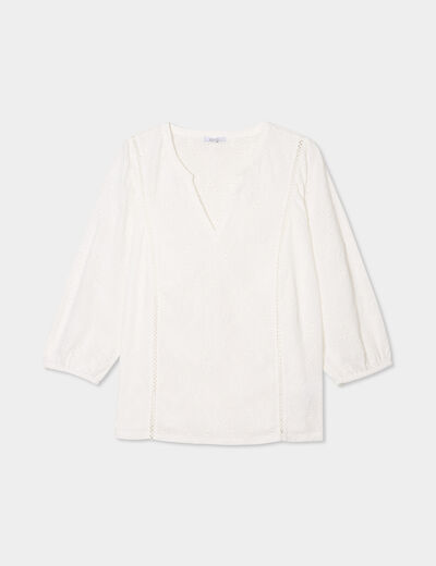 Blouse broderie anglaise manches 3/4 blanc femme grande taille