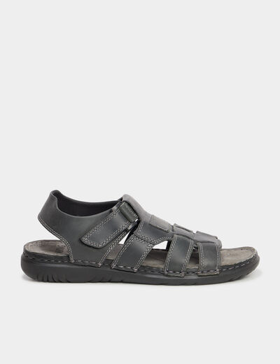 Sandales à scratchs en cuir noir homme