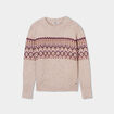 Pull jacquard col rond manches longues beige femme