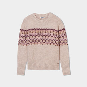 pull jacquard col rond manches longues beige femme Pull jacquard col rond manches longues beige femme