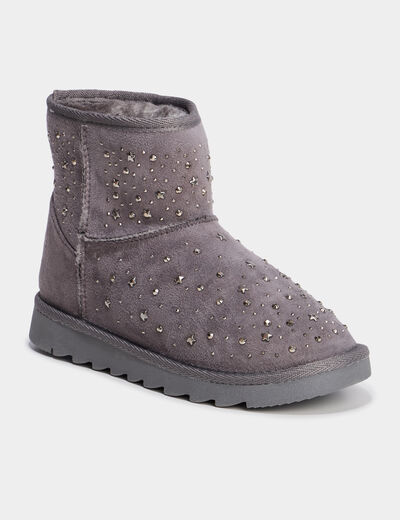 Boots fourr&eacute;es &agrave; clous gris fille