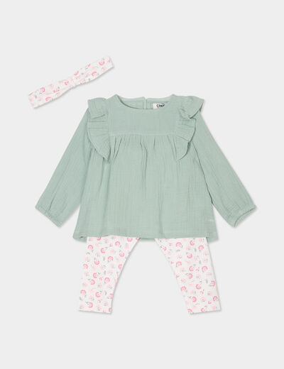 Ensemble 3 pièces coton Creeks creme bébé fille