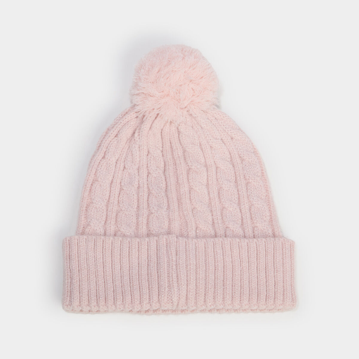 Bonnet &agrave; pompon rose clair fille