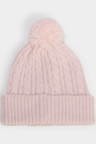 Bonnet &agrave; pompon rose clair fille