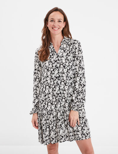 Robe évasée fluide manches bouffantes noir femme