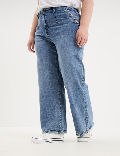 Jean large 7/8&egrave;me &agrave; pont denim triple stone femme grande taille