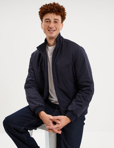 Blouson d&eacute;perlant col montant bleu fonc&eacute; homme
