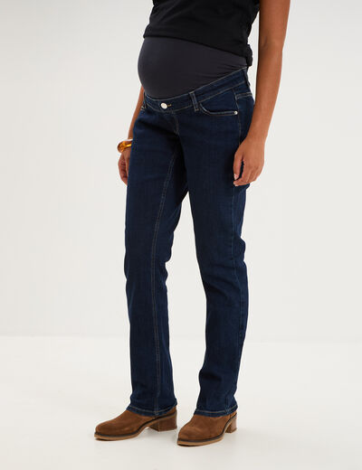 Jeans grossesse droit avec bandeau denim brut femme maternit&eacute;
