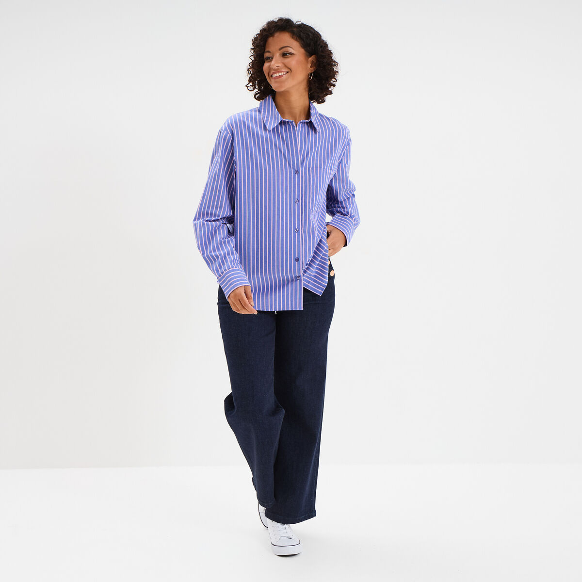 Chemise oversize 1 poche coton bleu electrique femme