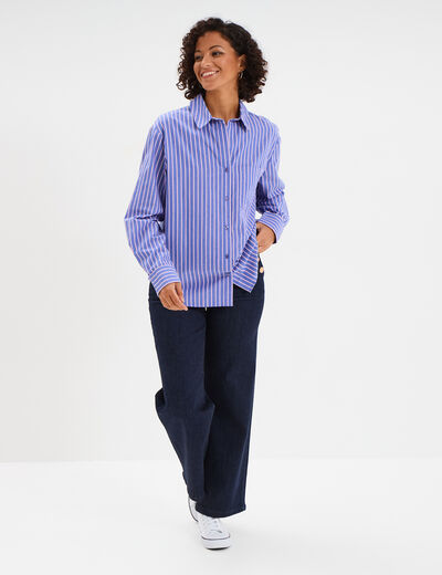 Chemise oversize 1 poche coton bleu electrique femme