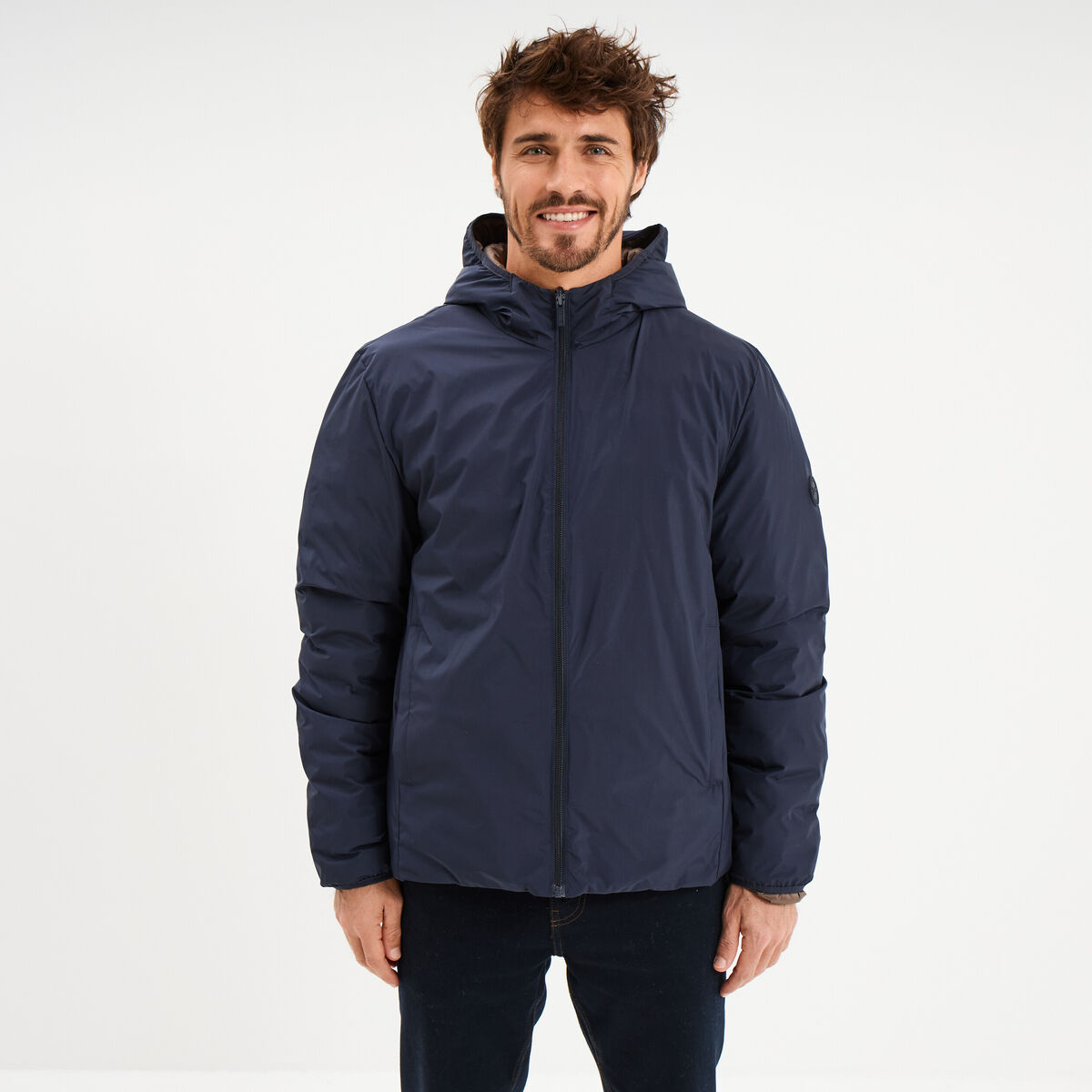 Blouson r&eacute;versible coupe-vent d&eacute;perlant bleu fonc&eacute; homme