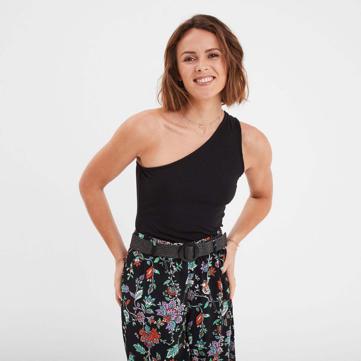 Débardeur asymétrique côtelé noir femme