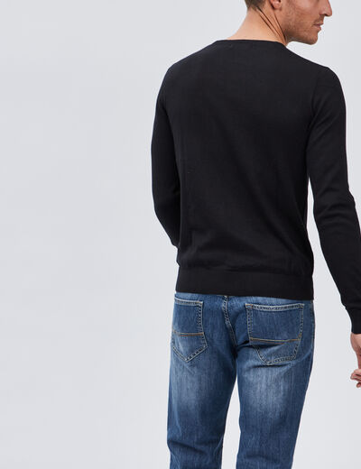 Pull droit col rond mélange coton noir homme