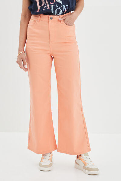 Pantalon wide leg crop taille haute orange clair femme
