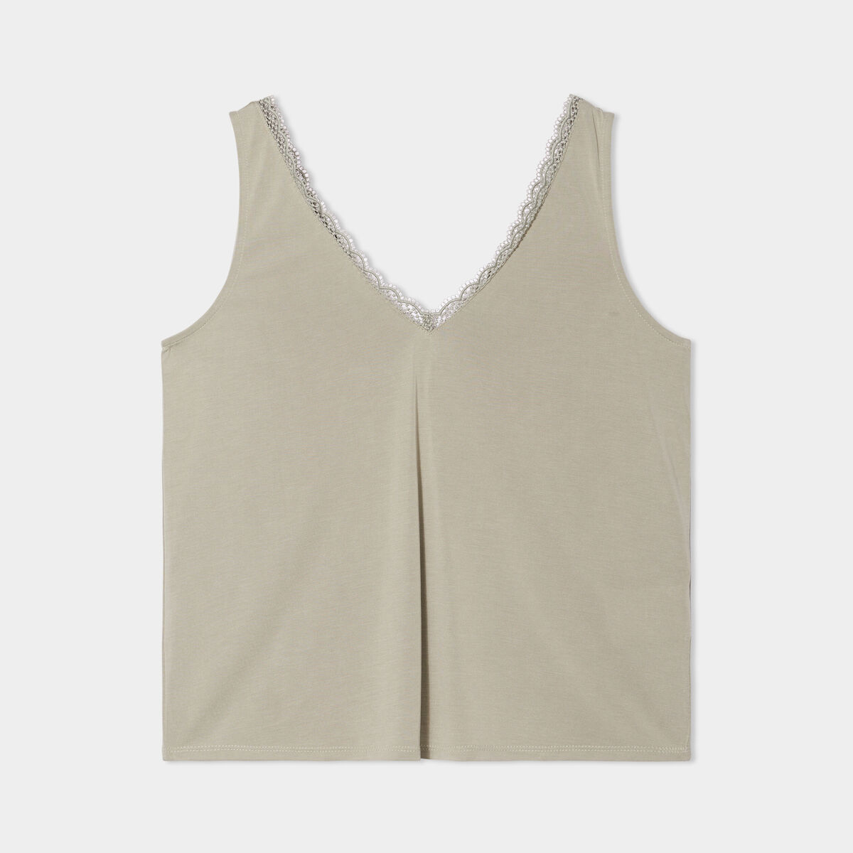 Débardeur dentelle col sans manches vert kaki femme