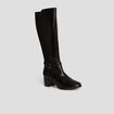 Bottes cavali&egrave;res &agrave; talons en cuir noir femme