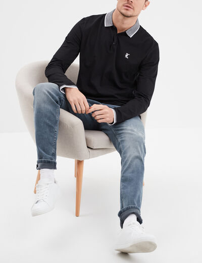 Polo manches longues coton Liberto noir homme