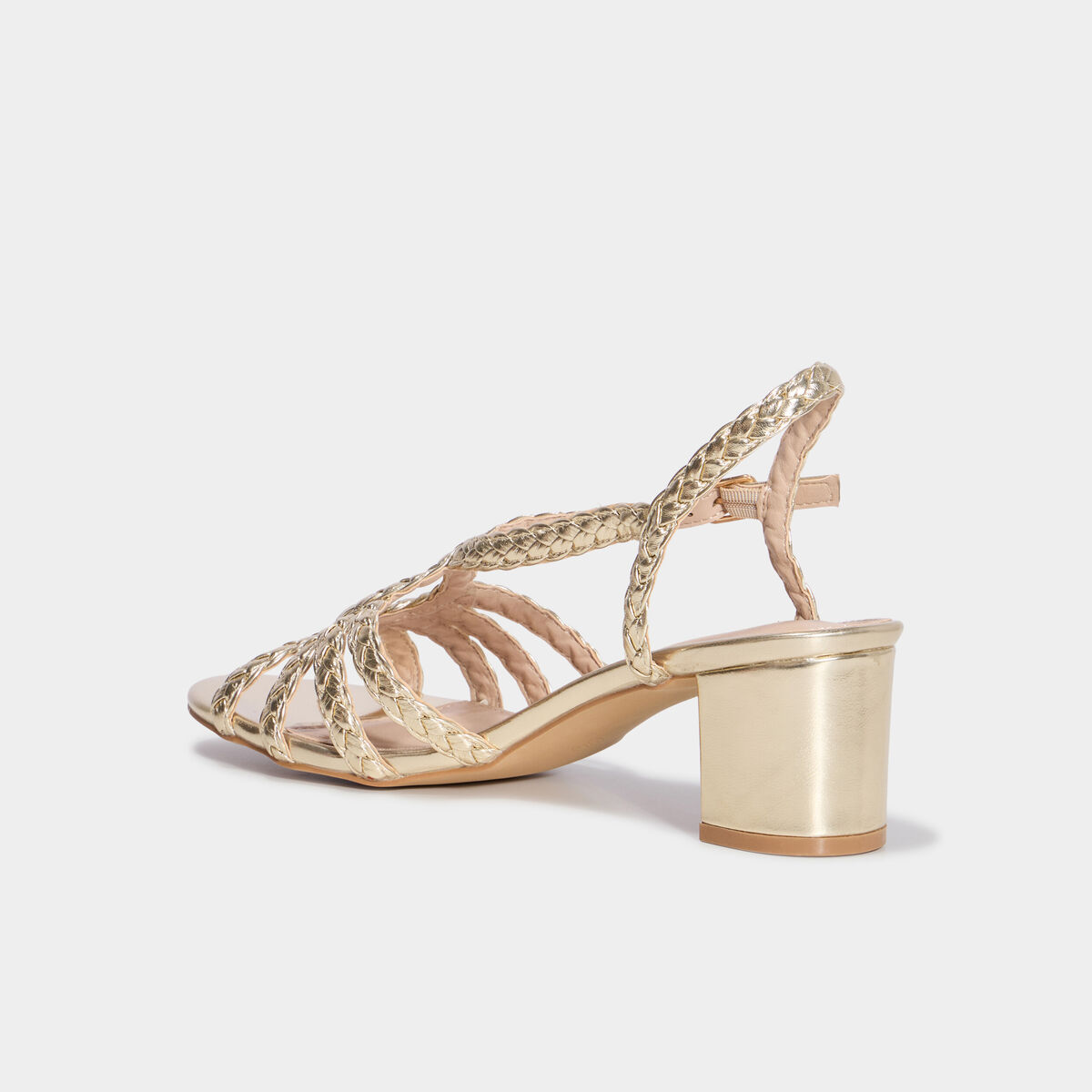 Sandales &agrave; talons 5 cm brides tress&eacute;es jaune or femme