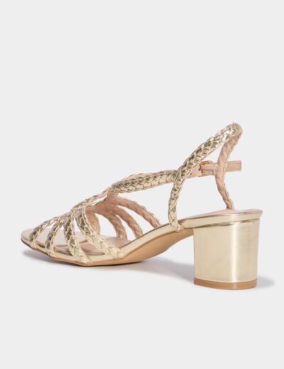 Sandales à talons 5 cm brides tressées jaune or femme