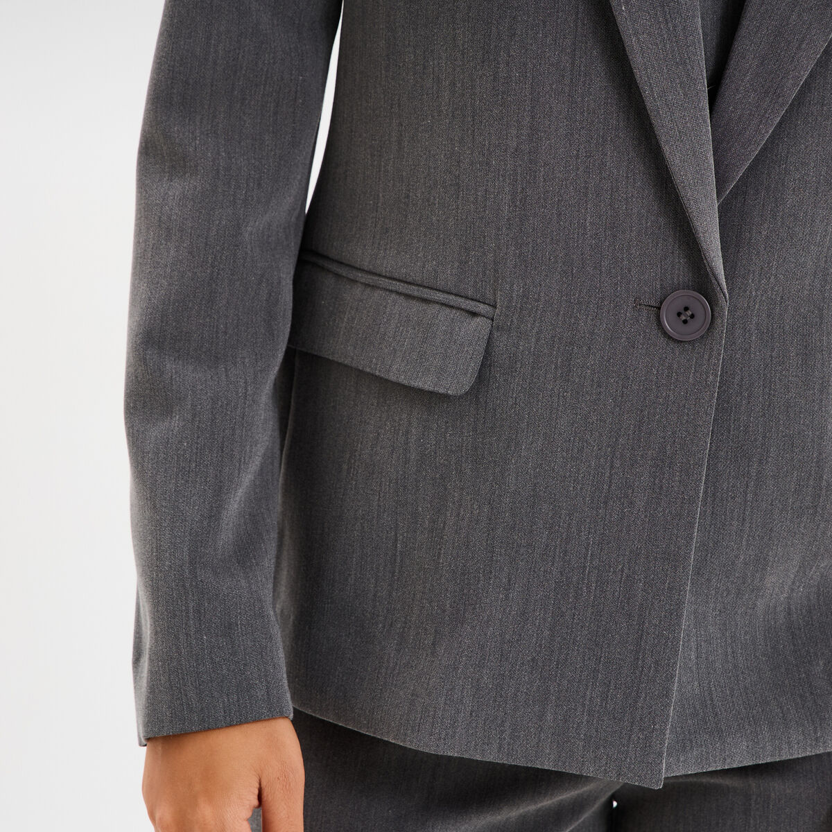 Veste blazer droite manches longues gris fonc&eacute; femme
